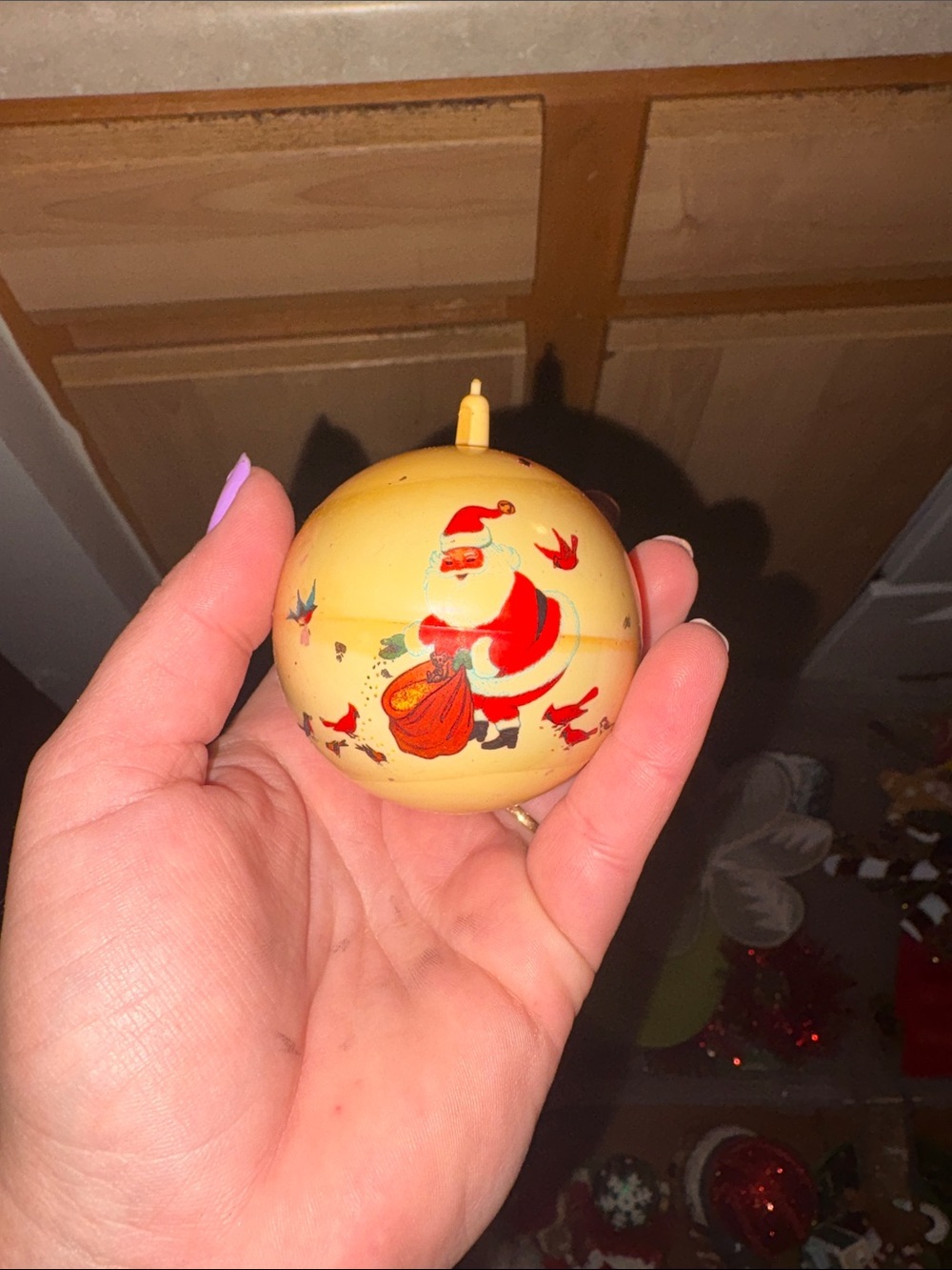 Cream and Red Santa Ball Ornament - Holiday Tree Decoration vintage